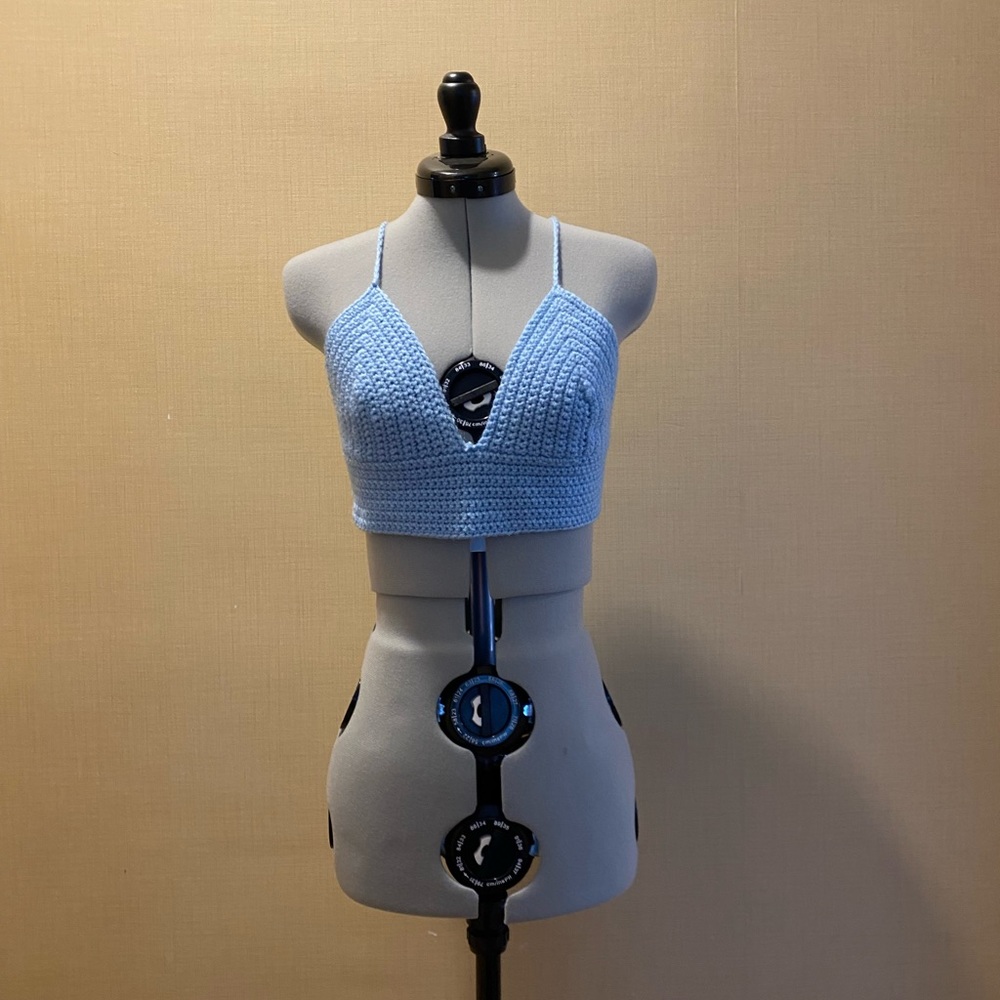 Handmade light blue crochet bra top. Adjustable small to medium.